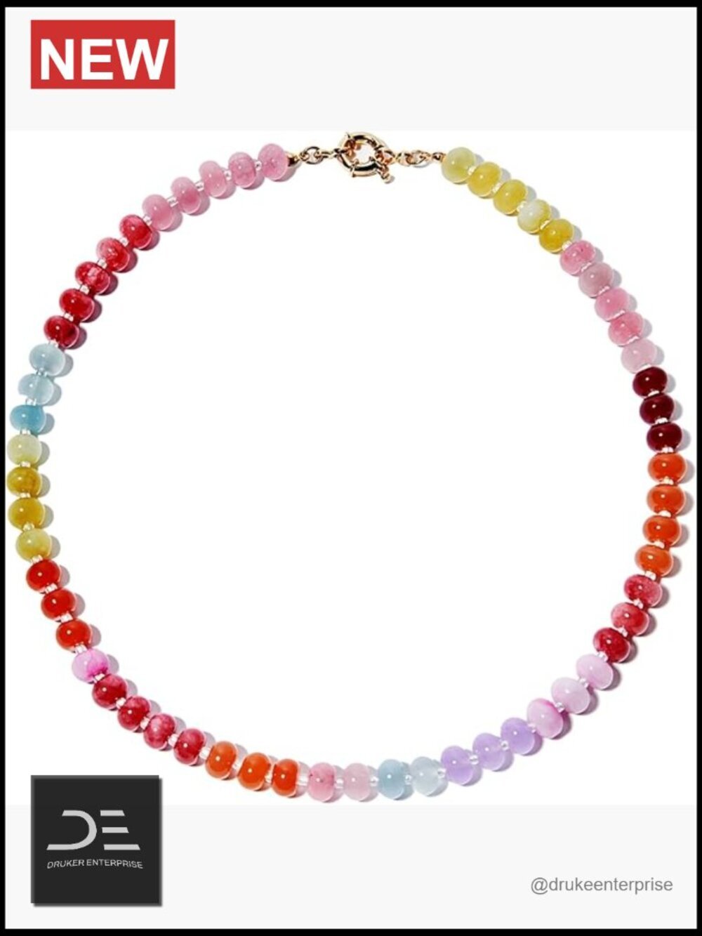 Natural Stone Beaded Choker Necklace, 14K Gold Plated, 17"